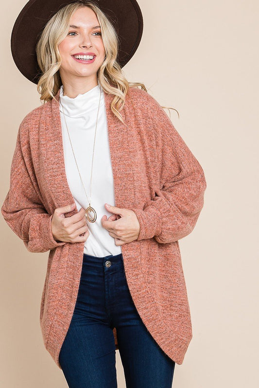 Two Tone Open Front Warm And Cozy Circle Cardigan With Side Pockets - Tigbuls Variety Fashion