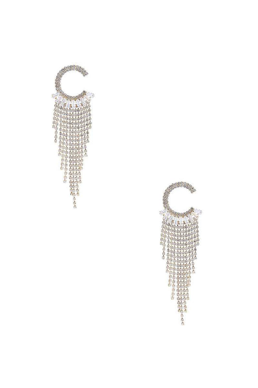 Crystal C Shape Baguette Fringe Earring - Tigbuls Variety Fashion