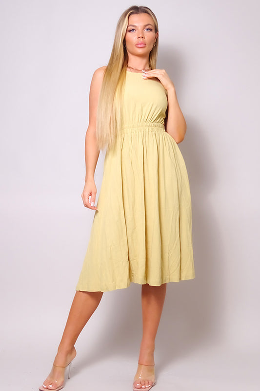 Sleeveless Back Cutout Linen Midi Dress - Tigbuls Variety Fashion