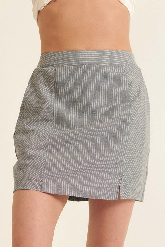 Banded Front Waist Pinstripe Mini Skirt - Tigbuls Variety Fashion