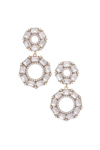 Double Circle Rhinestone Earrings 2 1/2" - Tigbuls Variety Fashion