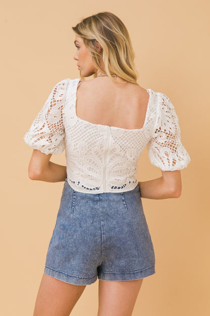 Off White Cropped Lace Top - Tigbuls Variety Fashion