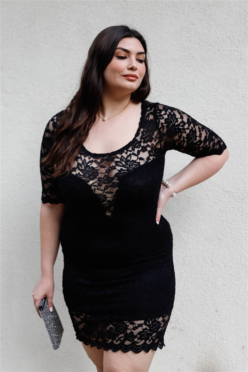 Plus Size Black Lace Mini Dress | Tigbul's Fashion