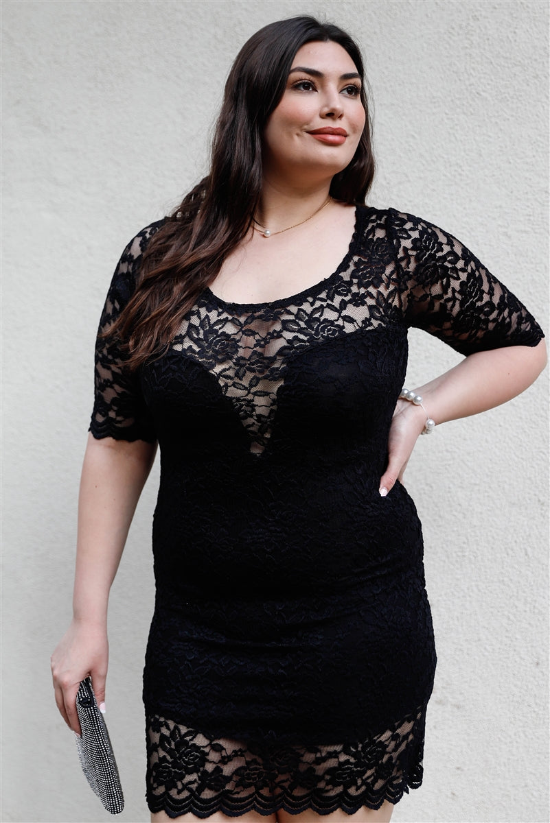 Plus Size Black Lace Mini Dress | Tigbul's Fashion