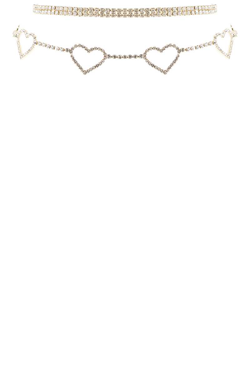 Rhinestone 5 Heart Choker Necklace - Tigbuls Variety Fashion