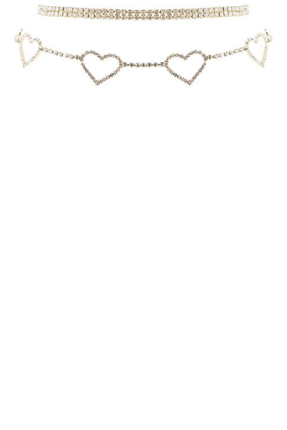 Rhinestone 5 Heart Choker Necklace - Tigbuls Variety Fashion