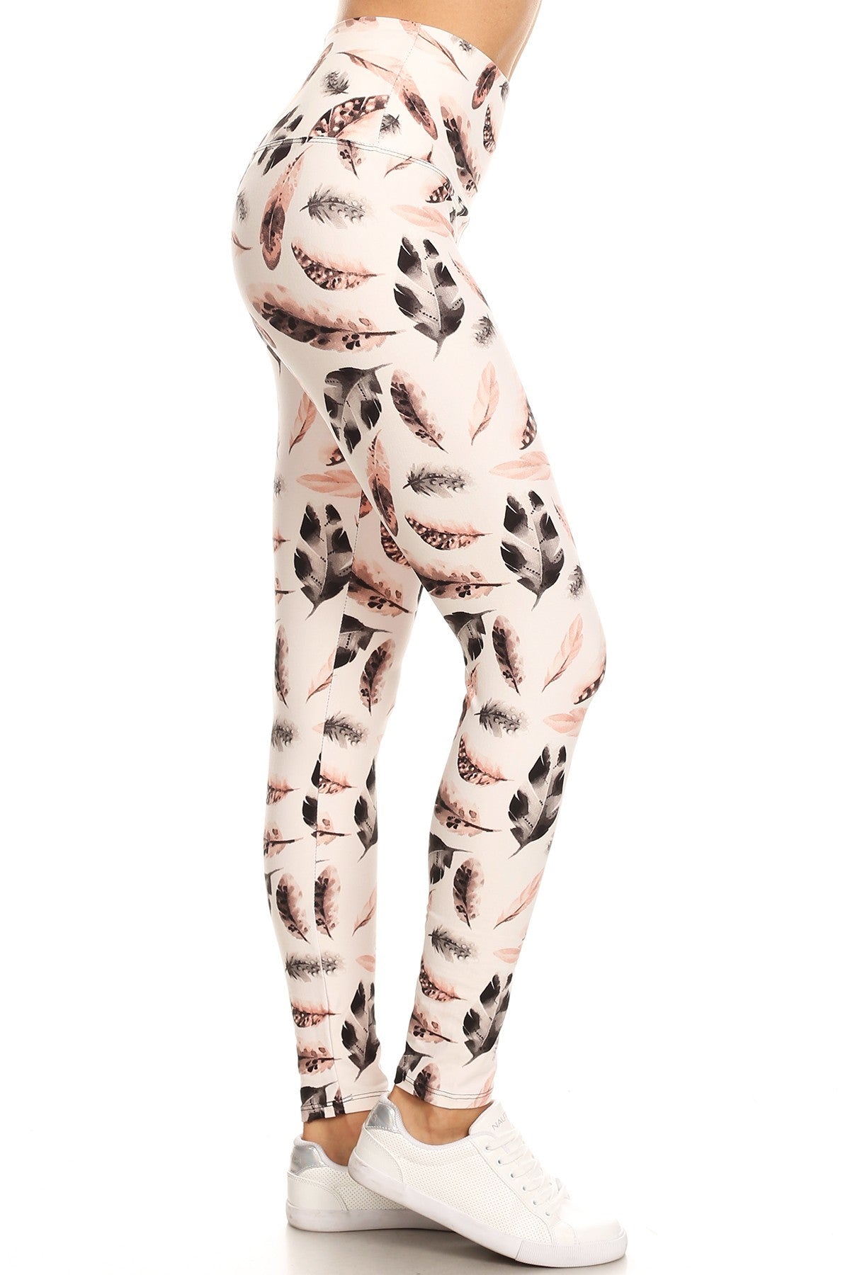 Long Yoga Style Banded Lined Leaf Printed Knit Legging With High Waist - Tigbul's Fashion