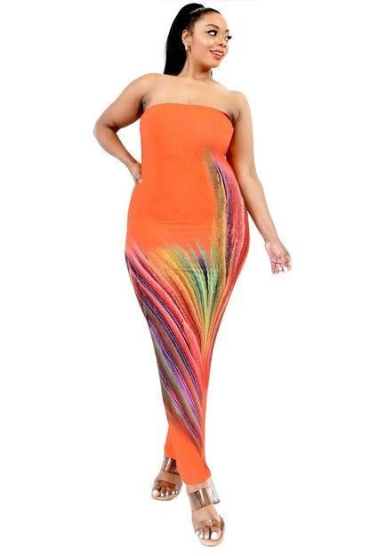 Plus Sleeveless Color Gradient Tube Top Maxi Dress - Tigbuls Variety Fashion