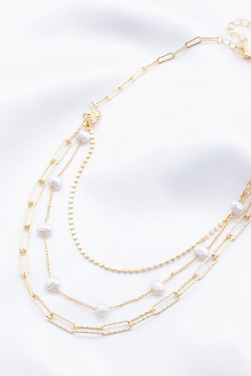 Pearl Beaded Oval Link Layered Necklace - Tigbuls Fashion
