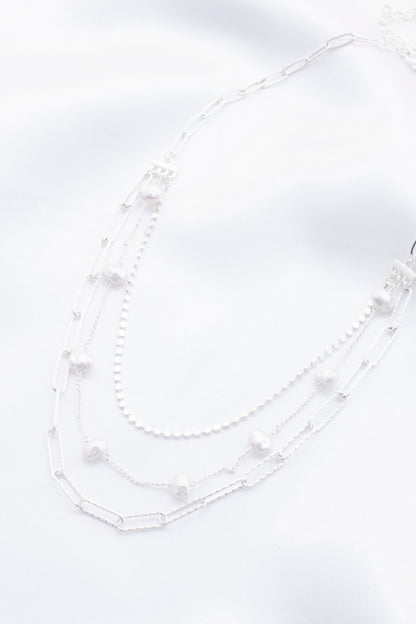 Pearl Beaded Oval Link Layered Necklace - Tigbuls Fashion