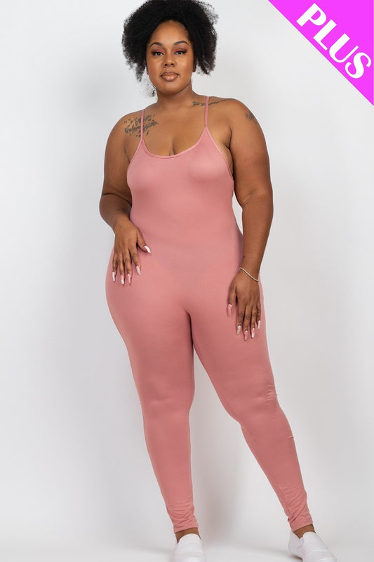 Plus Size Solid Bodycon Cami Jumpsuit - Tigbuls Variety Fashion