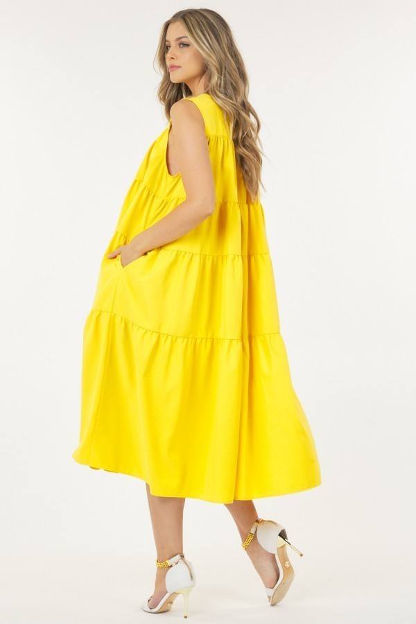 Sleeveless Basic Stretch Poplin Dress With Layers - Tigbuls Variety Fashion