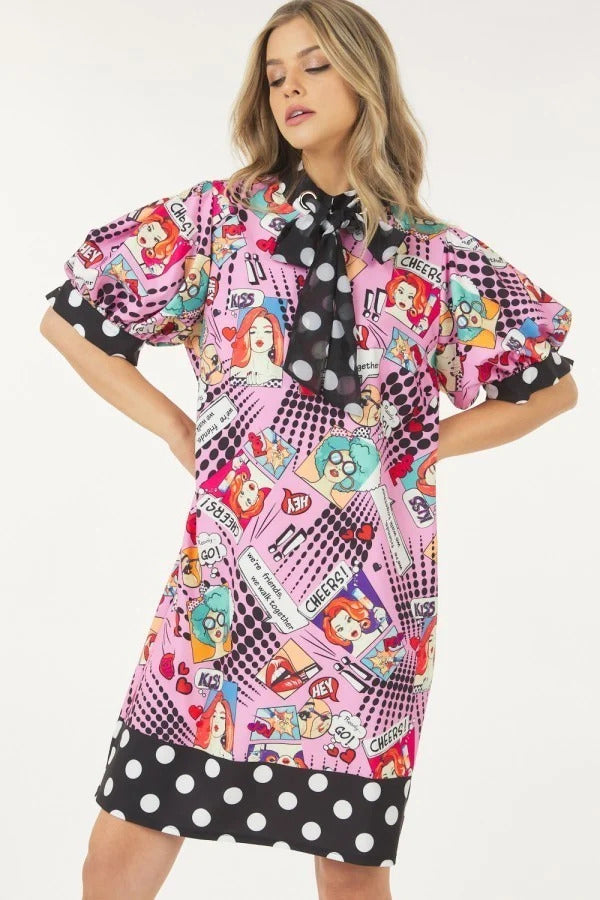 Print Midi Dress With Polka Dot Finish - Tigbuls Variety Fashion