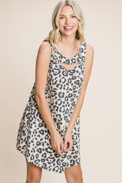 Cute Animal Print Cut Out Neckline Sleeveless Tunic Dress - Tigbuls Variety Fashion