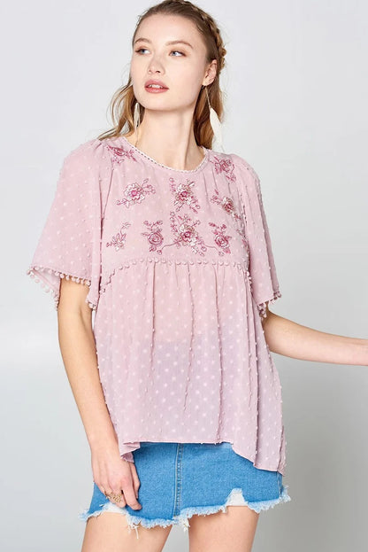 This Detailed Lace Trimmed Bubble Chiffon Blouse - Tigbuls Variety Fashion
