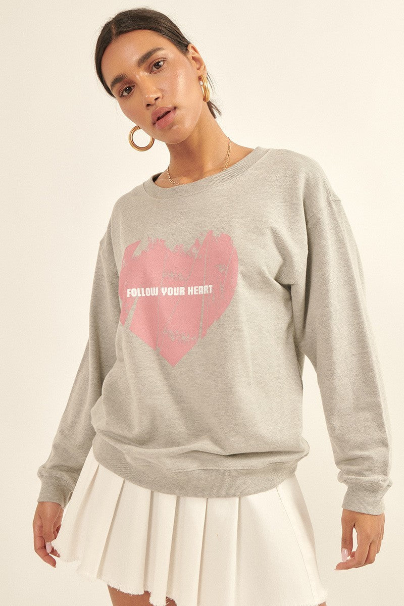Vintage-style Heart Graphic Print French Terry Knit Sweatshirt - Tigbuls Variety Fashion