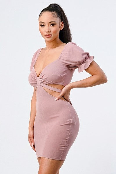 Lux Side Cutout W/ Back Tie Detail Bodycon Dress - Tigbuls Variety Fashion