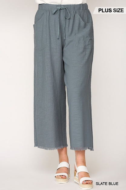 Frayed Wide Leg Pants With Pockets - Tigbuls Variety Fashion