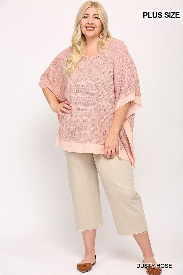 Light Knit And Woven Mixed Boxy Top With Poncho Sleeve - Tigbuls Variety Fashion