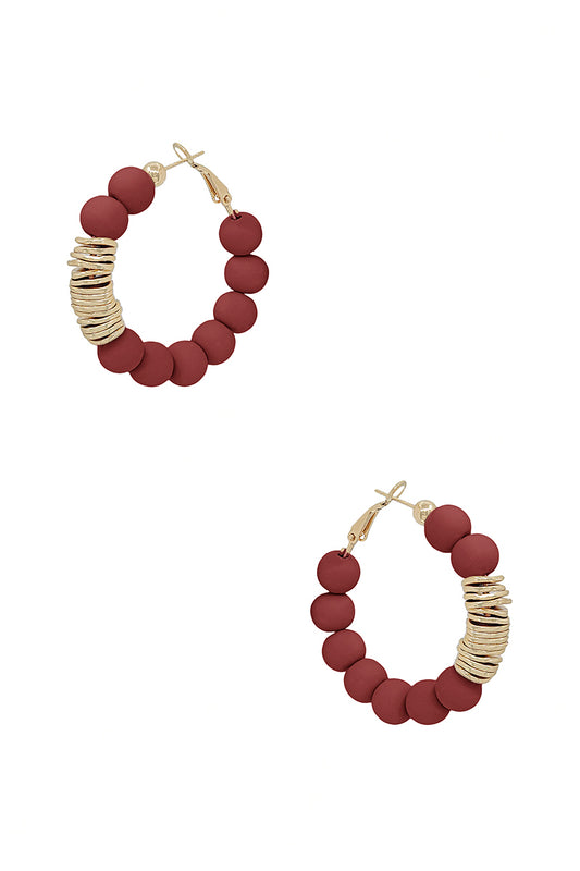 Clay Ball With Metal Accent Hoop Earring - Tigbuls Variety Fashion