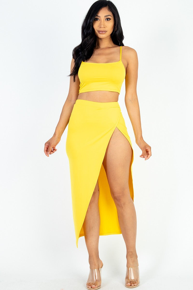 Crop Cami & Split Thigh Maxi Skirt Set - Tigbuls Variety Fashion