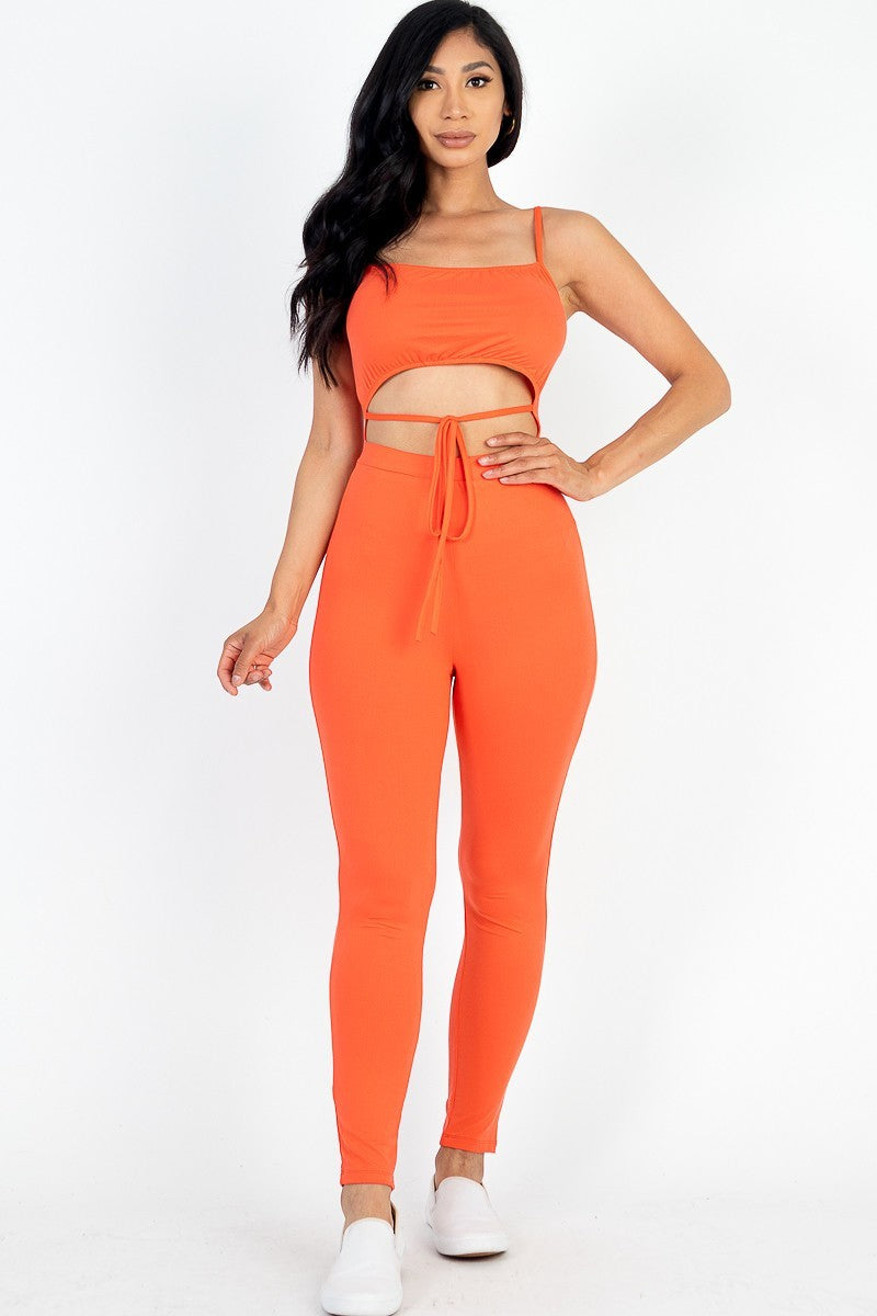 Solid Tie Front Cut Out Jumpsuit - Tigbuls Variety Fashion