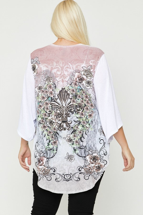 Floral Wings Sublimation Print, Long Body Cardigan - Tigbuls Variety Fashion