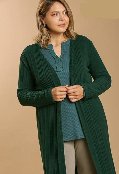 Forest Green Open Front Long Body Cardigan - Tigbuls Variety Fashion