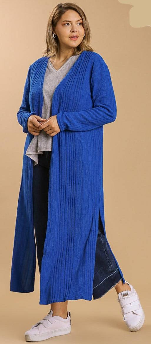 Blue Open Front Long Body Cardigan - Tigbuls Variety Fashion