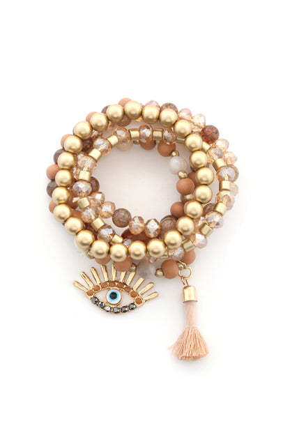 Evil Eye Bead Tassel Bracelet Set - Tigbuls Variety Fashion