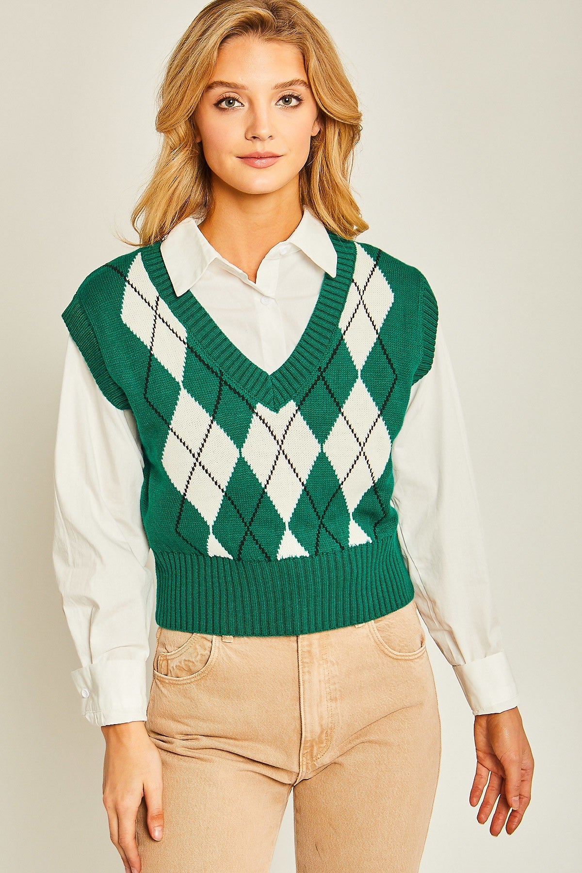 Argyle Print Sweater Vest - Tigbuls Variety Fashion