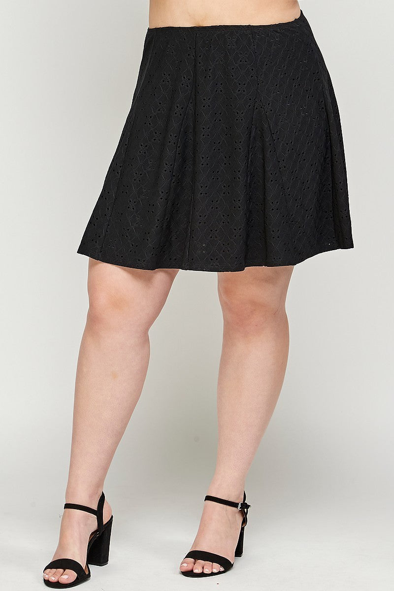 Plus Size, Knit Eyelet A-line Skirt in Black - Tigbuls Variety Fashion