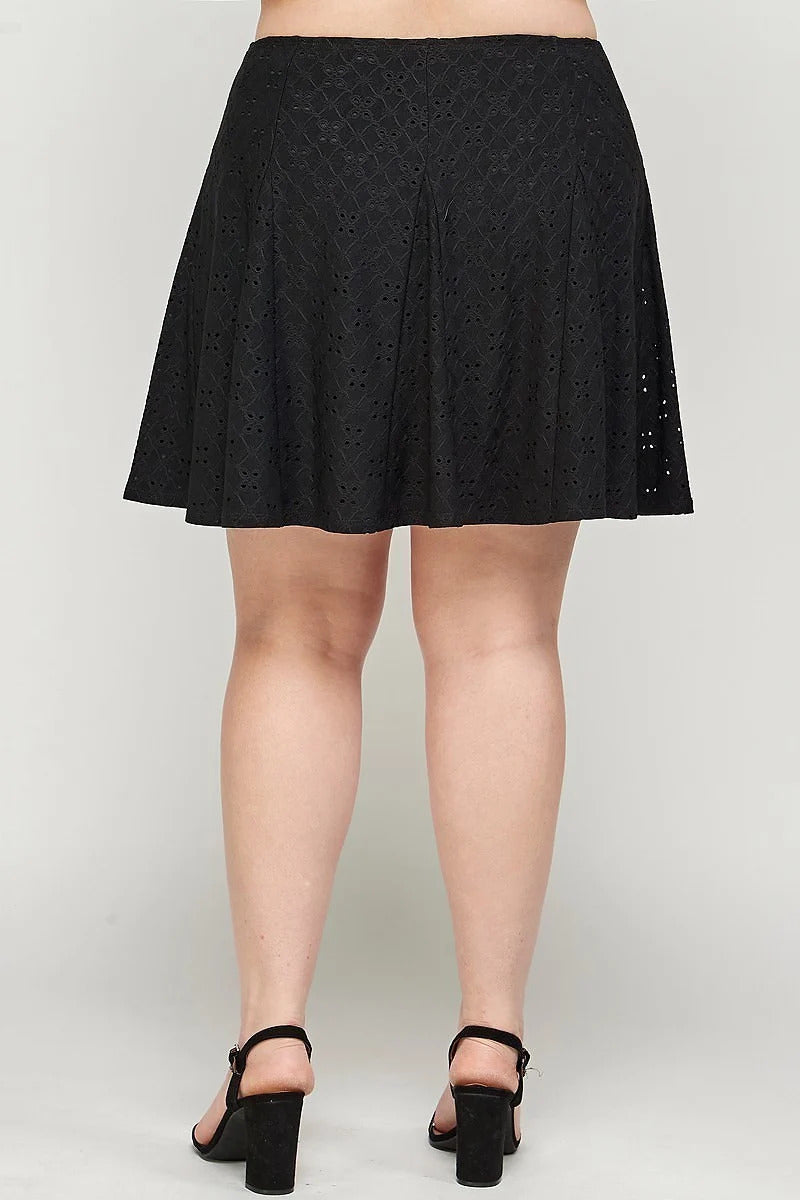 Plus Size, Knit Eyelet A-line Skirt in Black - Tigbuls Variety Fashion