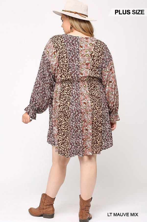 Print Mixed Dolman Sleeve Dress With Side Pockets - Tigbuls Variety Fashion