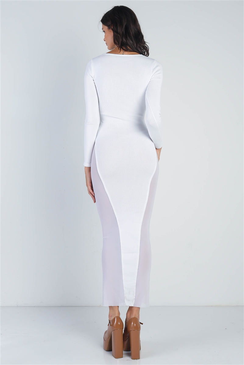 Cutout Bust Mesh Side Detail Long Sleeve Dress - Tigbuls Variety Fashion