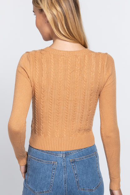 Long Sleeve V-neck Cable Sweater - Tigbuls Variety Fashion