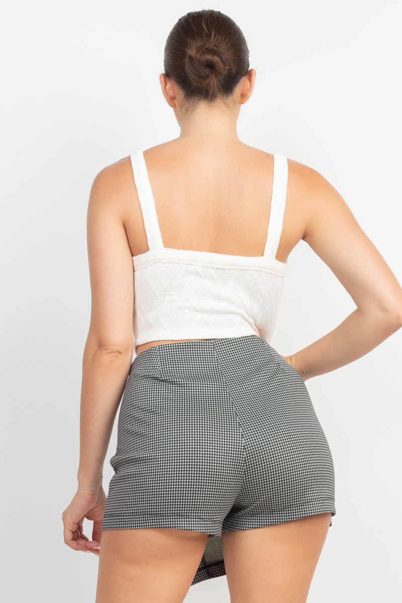 Geometric Cami Puff Sleeves Blazer Top Set - Tigbuls Variety Fashion