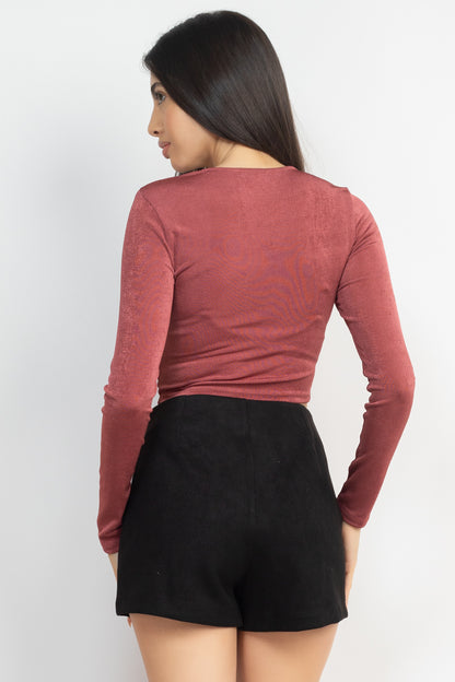 Twisted Velvety Long Sleeve Crop Top - Tigbuls Variety Fashion