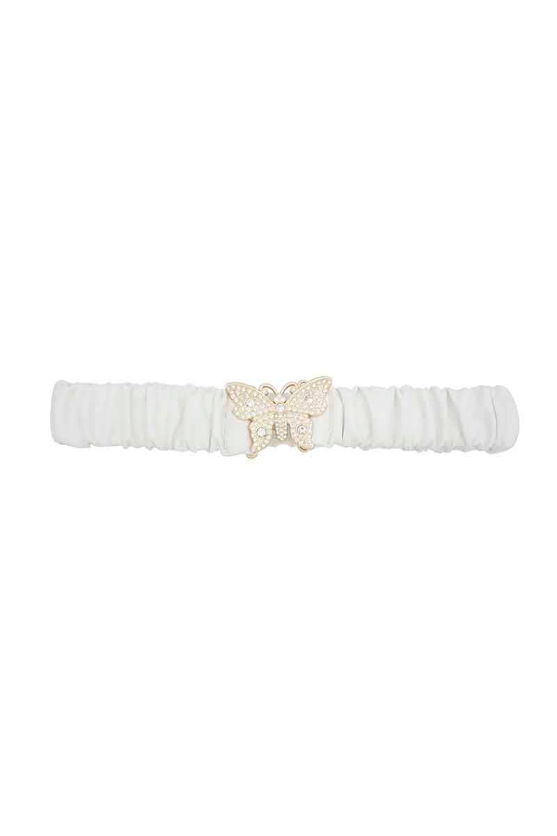 Rhinestone Pave Butterfly Ruched Elastic Back Belt - Tigbuls Variety Fashion