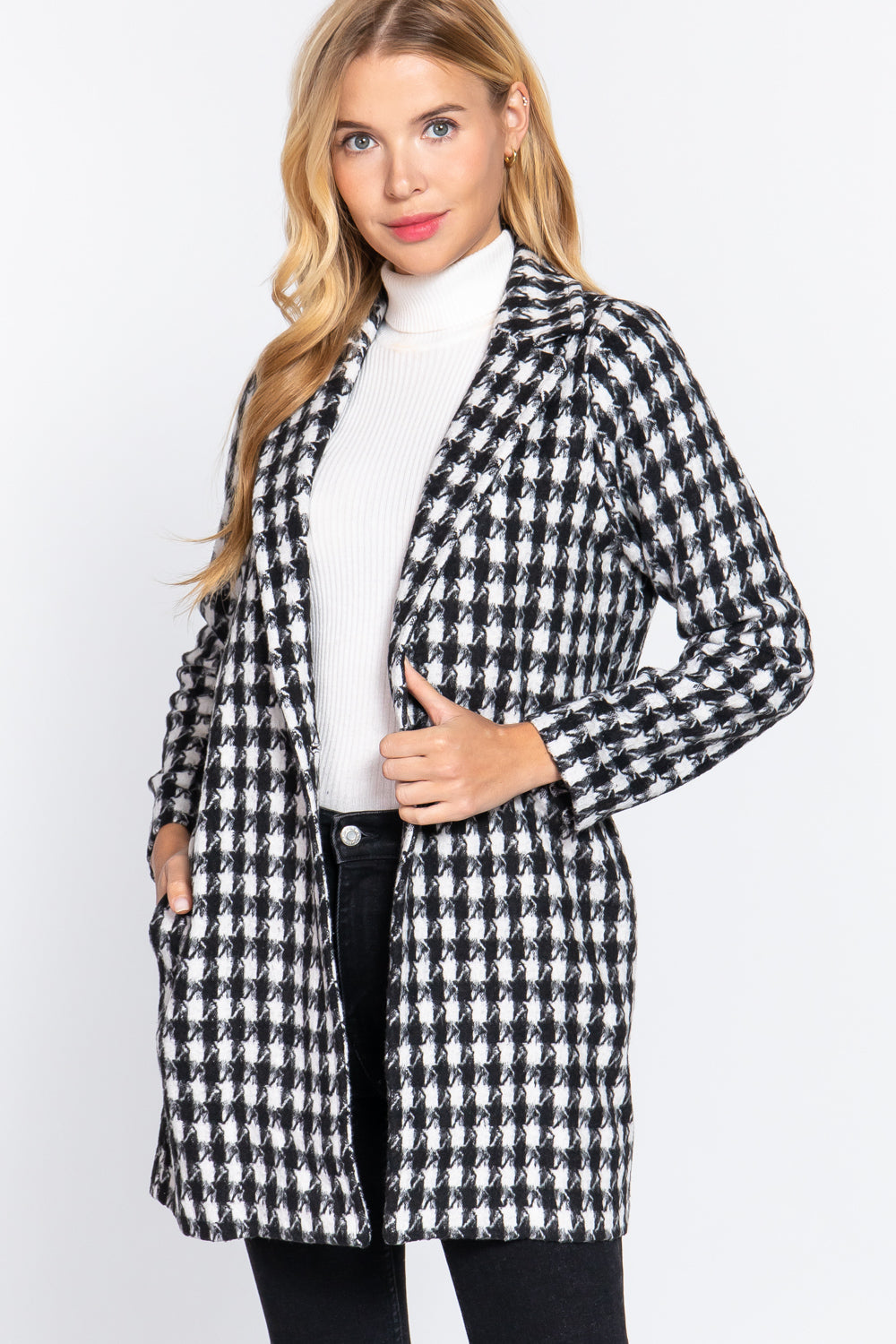 Long Sleeve One Button Jacquard Jacket - Tigbuls Variety Fashion