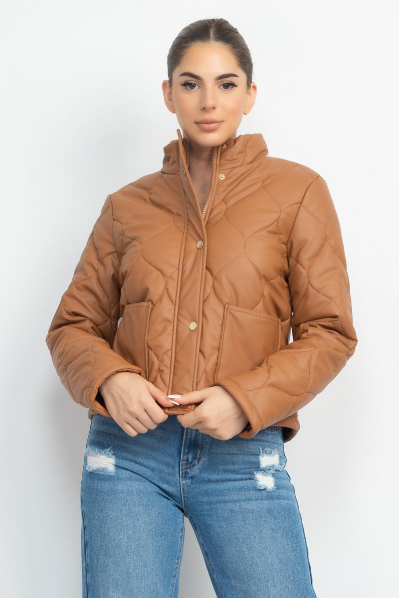 Mock Neck Quilted Jacket - Tigbuls Variety Fashion