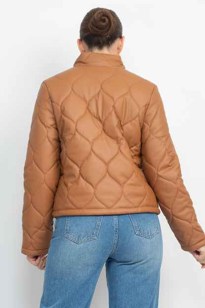 Mock Neck Quilted Jacket - Tigbuls Variety Fashion