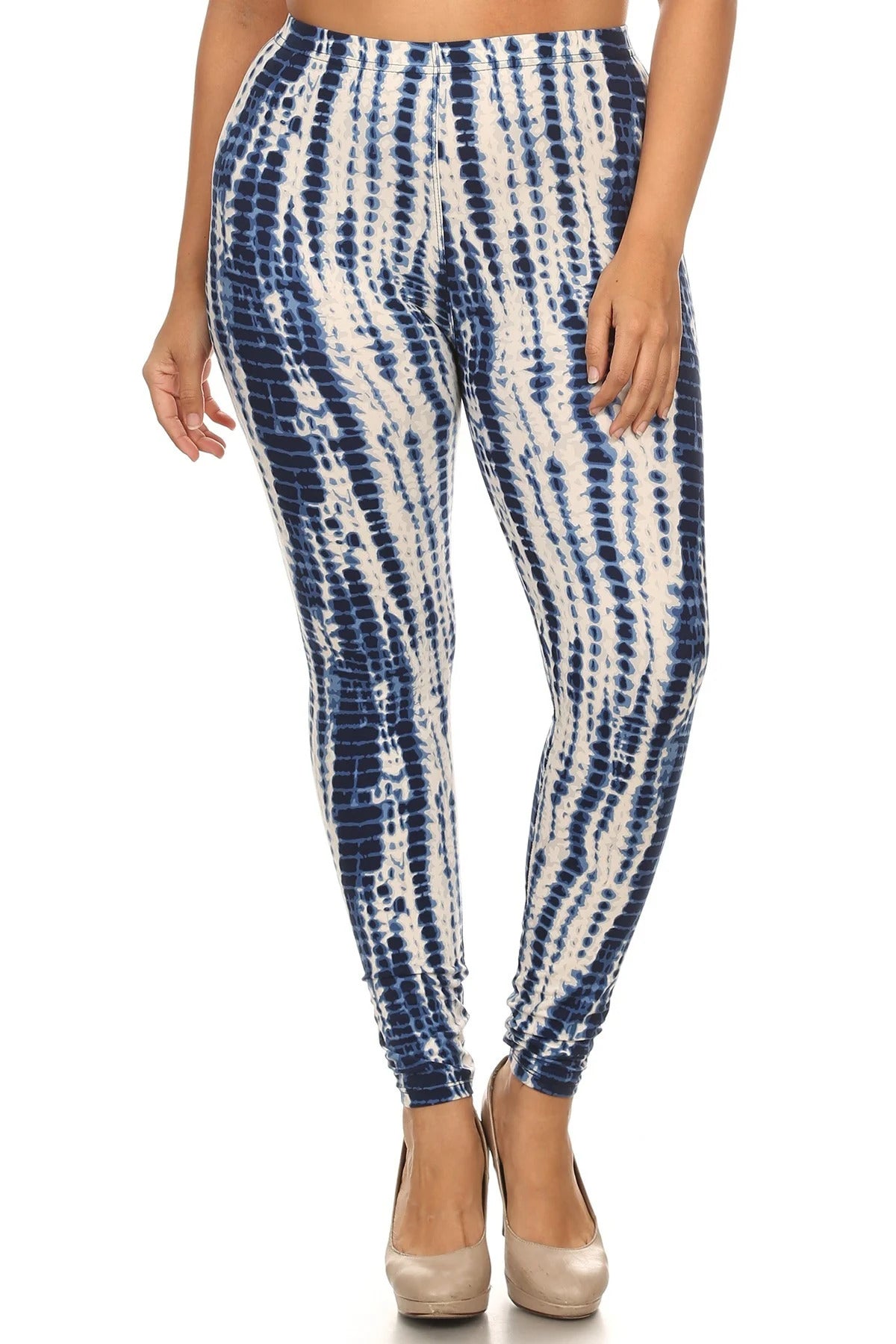 Plus Size Tie Dye Print, Full Length Leggings In A Slim Fitting Style With A Banded High Waist - Tigbuls Variety Fashion