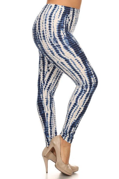 Plus Size Tie Dye Print, Full Length Leggings In A Slim Fitting Style With A Banded High Waist - Tigbuls Variety Fashion