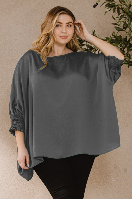 Ember Jacquard Solid Woven Oversized Boatneck 3/4 Sleeve Blouse - Tigbuls Variety Fashion
