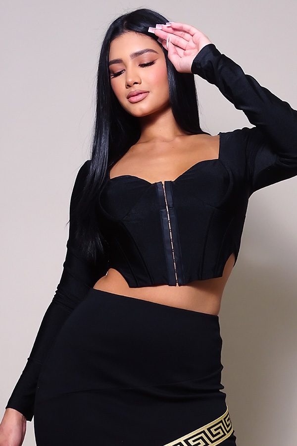Long Sleeve Black Corset Top - Tigbuls Variety Fashion