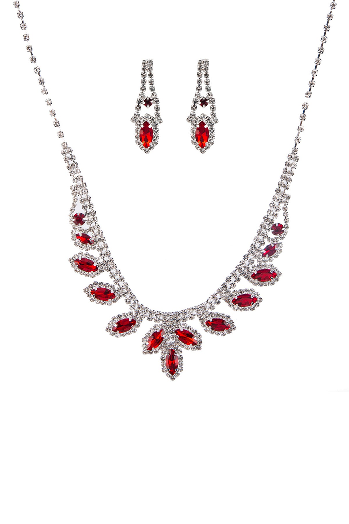Rhinestone Marquise Wedding Necklace And Earring Set - Tigbuls Variety Fashion