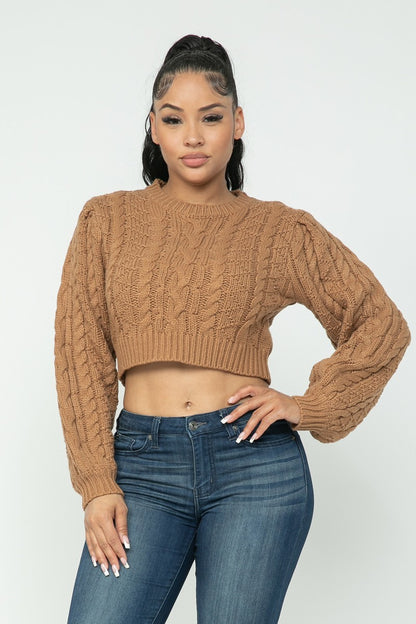Cable Pullover Cropped Sweater - Tigbuls Variety Fashion