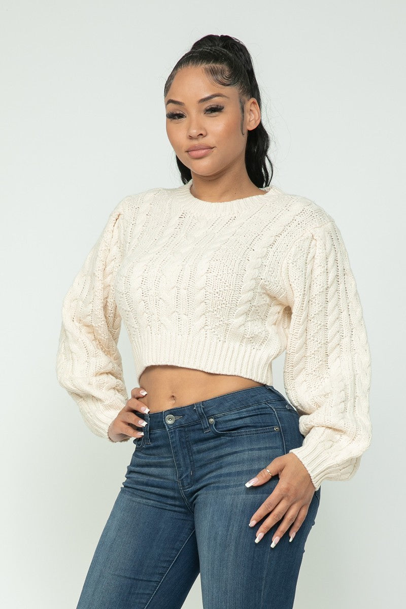 Cable Pullover Cropped Sweater - Tigbuls Variety Fashion