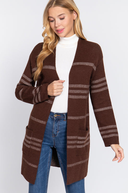 Dolman Sleeve Stripe Open Sweater Cardigan - Tigbuls Variety Fashion